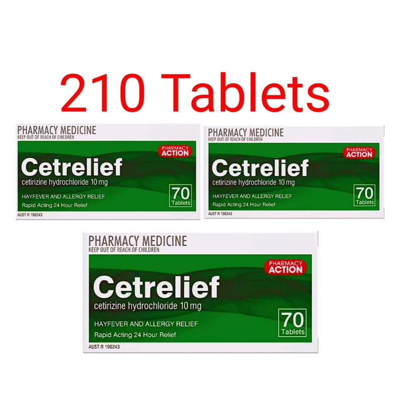 Pharmacy Action Cetrelief 10mg 210 Tablets Same as Zyrtec