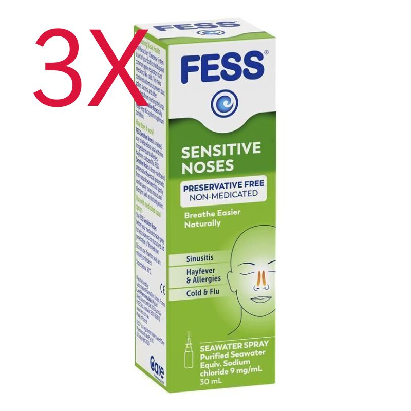 3X Fess Sensitive Noses Seawater Nasal Spray 30ml