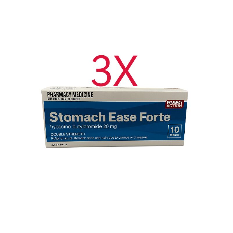 Pharmacy Action Stomach Ease Forte Hyoscine Butylbromide 20mg 30 Tablets