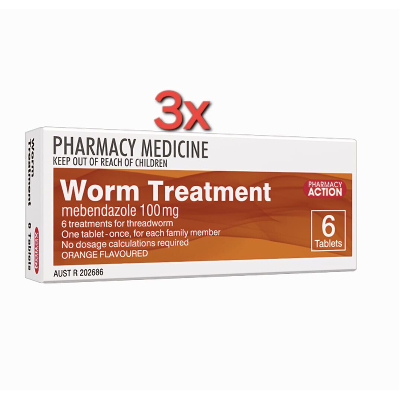 Pharmacy Action Worm Treatment 18 Tablets Same as Combantrin-1 and Vermox