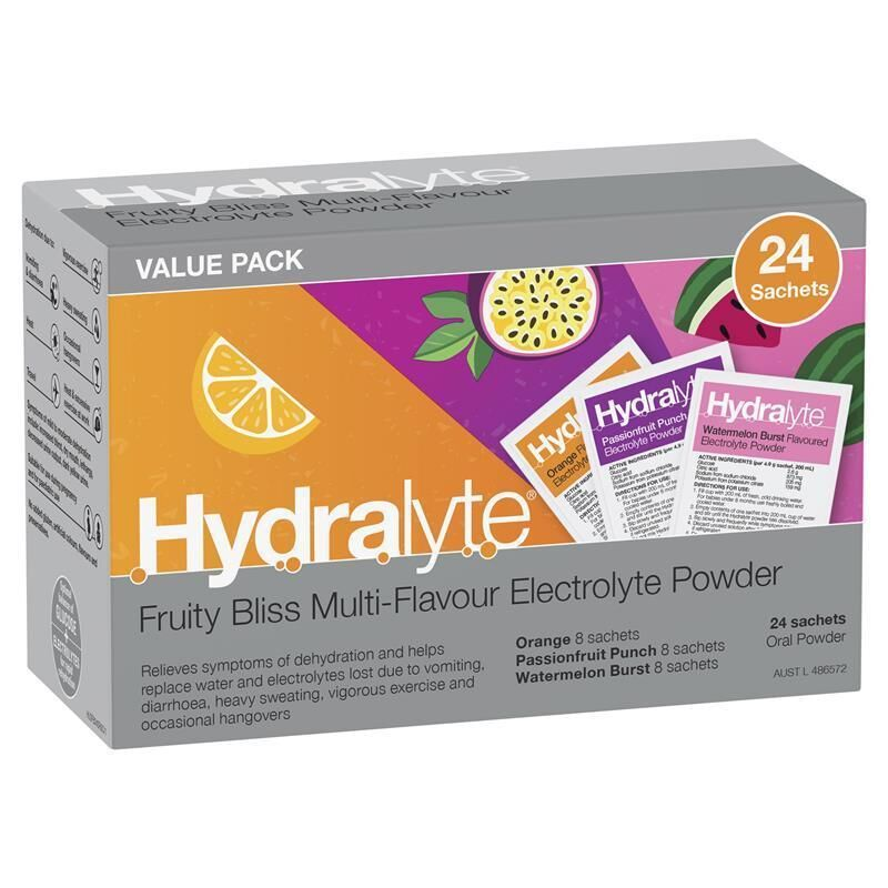 Hydralyte Fruity Bliss Multi Flavour 24 Electrolyte Powder Sachets