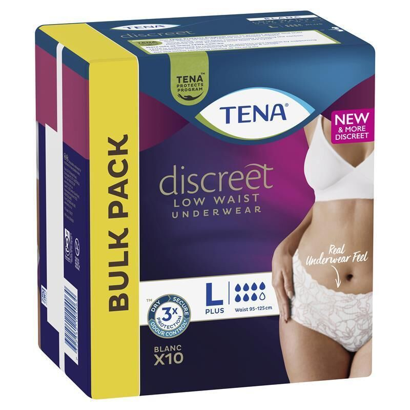 Tena Discreet Low Waist Underwear White 10 Pants - Large