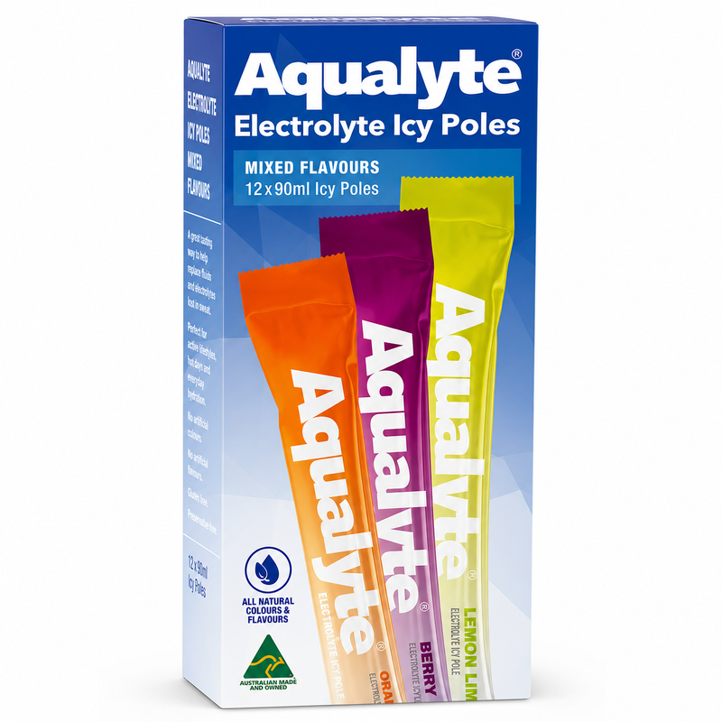 Aqualyte Electrolyte Icy Pole Mixed Flavours 12 X 90ml Sachets