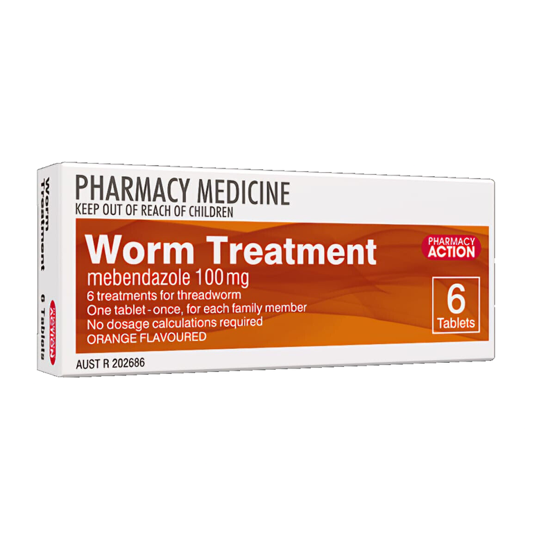 Pharmacy Action Worm Treatment 6 Tablets Same as Combantrin-1 and Vermox