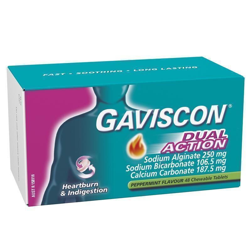 Gaviscon Dual Action Peppermint 48 Chewable Tablets 