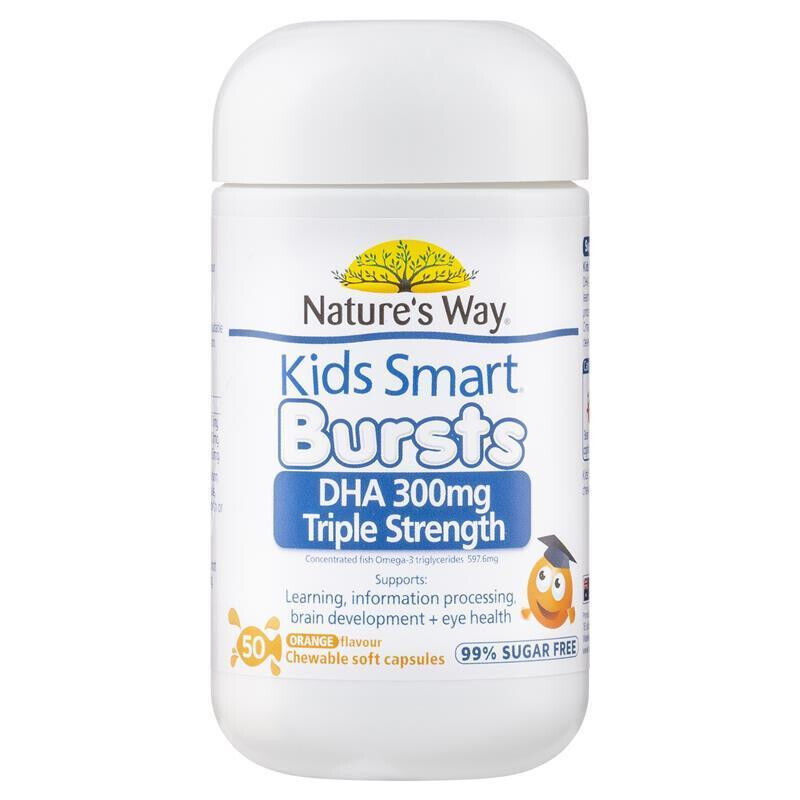Nature's Way Kids Smart Bursts DHA 300mg Triple Strength 50 Chewable Capsules