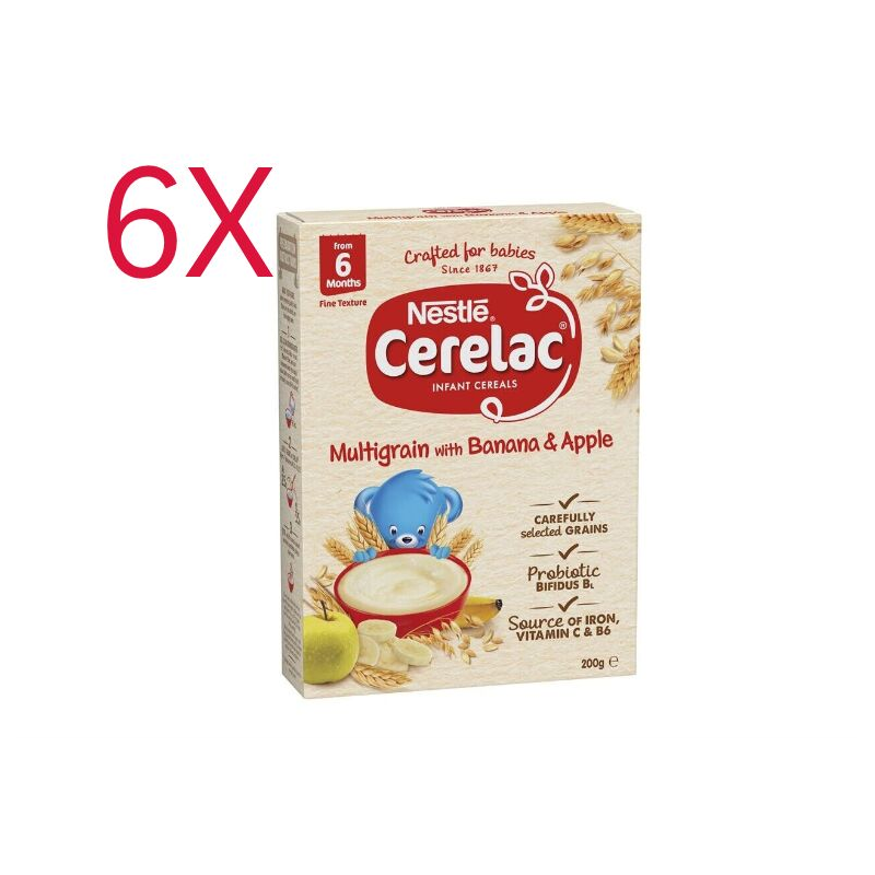 6X Cerelac Multigrain With Banan & Apple From 6 Months+ 200g