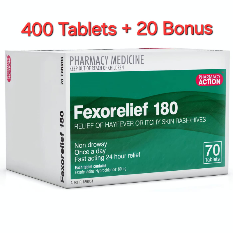 Pharmacy Action Fexorelief 180mg 400 Tablets Same as Telfast 180mg